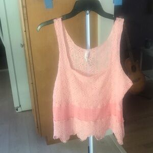 Free people intimates peach lace cami S/P frayed